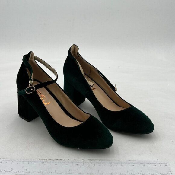 FSJ Women's Ankle Strap Pumps Closed Toe Block High Heel Round Toe Mary Jane Sho - Picture 2 of 8